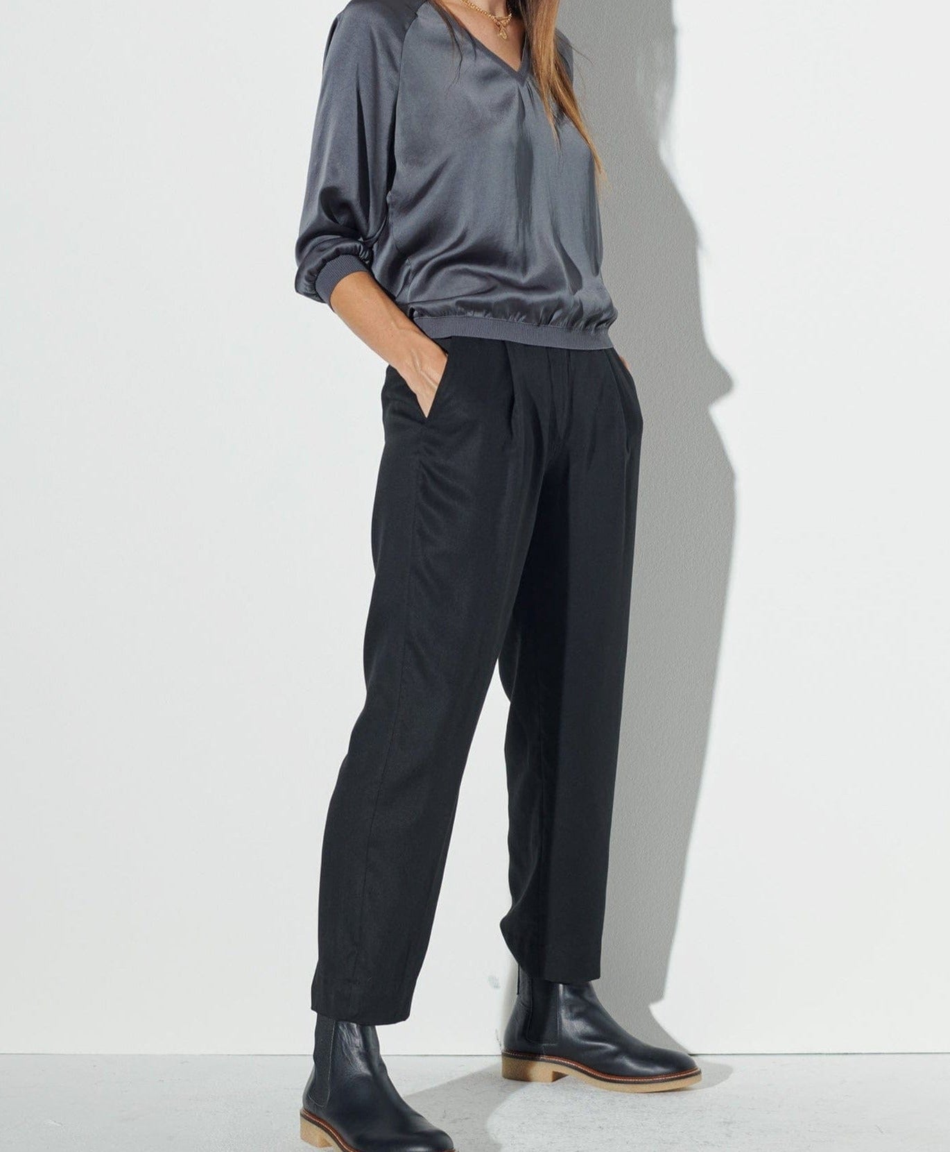Brooke Slouch Ankle Wrap Trousers in Black | ikrush